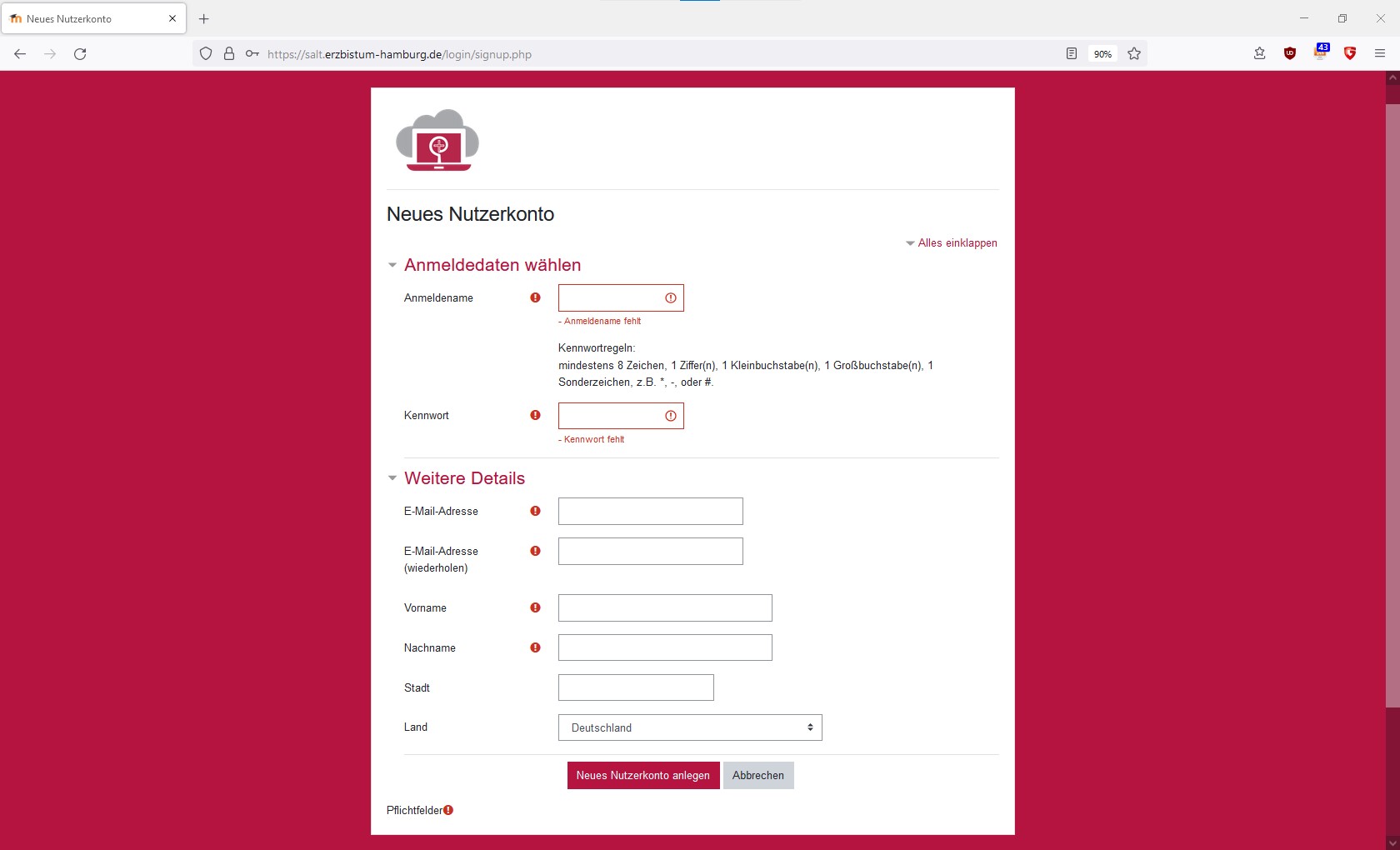 Screenshot der Login-Seite von s@lt.